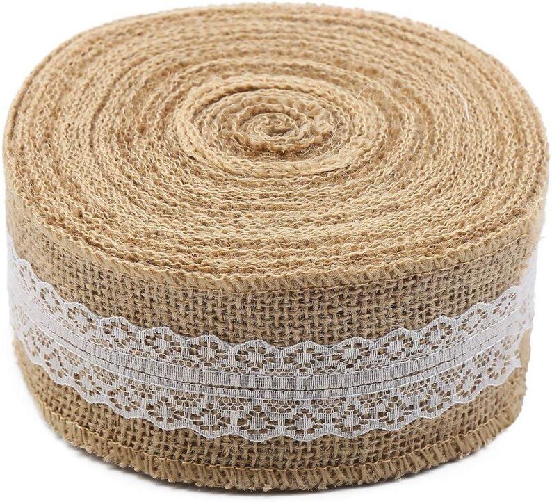 AK TRADING CO. 2.5\" Wide X 10 Yards Long Natural Burlap Craft Ribbon With Lace (Jute Ribbon, Burlap Tape, Rustic Decor) With Pink Lace