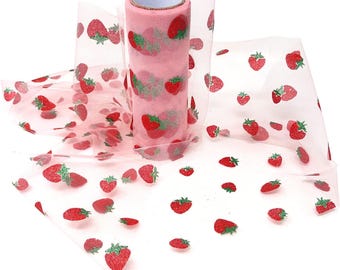 6 inch x 10 Yards (30 feet) Shiny Strawberry Tulle Rolls for DIY Crafts, Wedding, Baby Shower, Birthday Party Decoration (Pink)