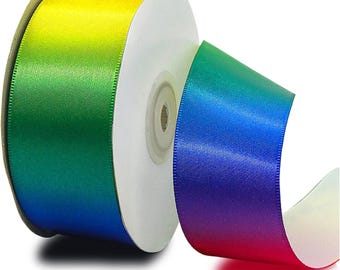 Wide Single Face Shiny Rainbow Satin Ribbon Roll, 1-1/2 inch x Continuous 25 Yards, Ribbon for Gift Wrapping, Wedding Décor & DIY Bow Making