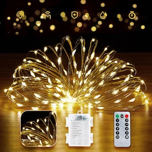 Fairy Lights Battery Operated with Remote, 66Ft 200 LED Waterproof String Lights Indoor Outdoor, Starry Twinkle Light for Christmas Home