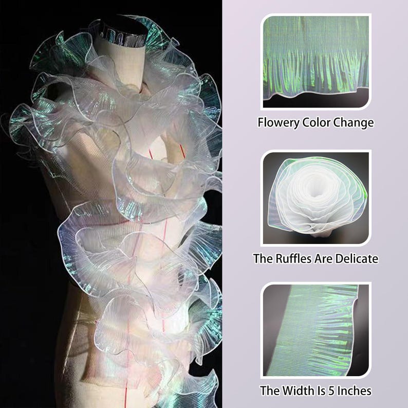 White Ruffles String 5 Yards Iridescent White Ruffle Ribbon Pleated Chiffon Trim Dress ...