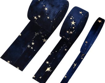 6.6 Yards 3 Sizes Velvet Ribbons with Star Pattern Drak Blue Double Faced Velvet Ribbon for Sewing Craft, Mother's Day Festival Gift Package