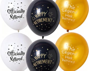 18 Pcs Happy Retirement Balloons With Pattern 12 Inch Black Gold and White Retirement Latex Balloons for Men and Women