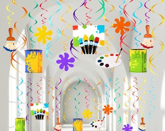 Art Painting Party Decorations Artist Hanging Swirls Colorful Paint Themed Birthday Ceiling Decorations