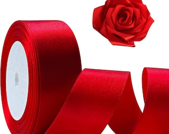 25 Yards 1-1/2" Red Satin Ribbon for Crafts Gift Wrapping Wedding Smooth Single Face Satin, Fade-Proof Polyester