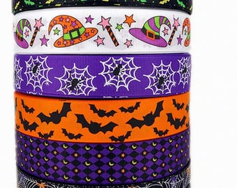 Halloween Grosgrain Ribbon Set, 6 Designs Assorted Craft Ribbon 6 Yards 6 assorted Halloween grosgrain ribbon designs, 1 inch wide