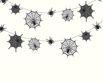 Black White Spiderweb Garland Spiderweb Banner Hanging Halloween Decorations for Haunted Mansion Spooky, Birthday Horror Theme Summerween