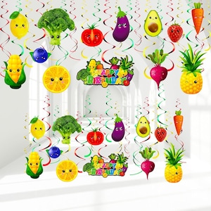 Hey One bear Fruit Birthday Party Decoration Dancing Fruit Hanging Swirls Fruit and Vegetable Ceiling Streamer Summer Fruit Party Supplies