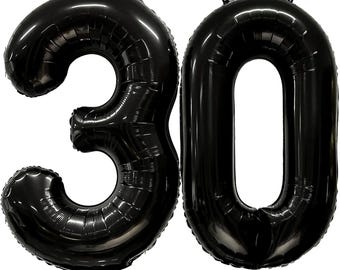 Globos de números 30 negros, globos grandes de mylar y lámina para el 30 cumpleaños, globos gigantes inflables de 40 pulgadas, globos gigantes para el 30 cumpleaños.