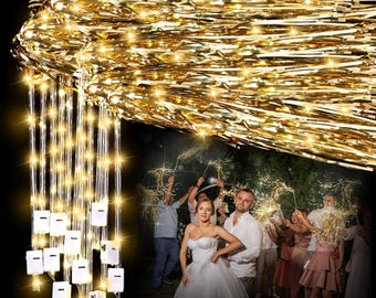 24 Pcs Lighted Wedding Wands LED Tinsel Wedding Light up Wands Streamers Sparklers Send Off and Exits Props Baby Shower Champagne Gold