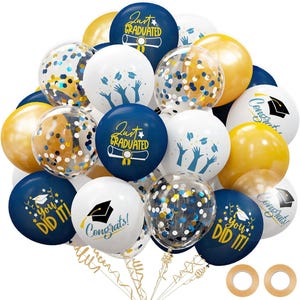 2025 Graduation Party Decoration, Graduation Balloons Blue and Gold Grad Decoration for College High School Class of 2025 Congrats Party