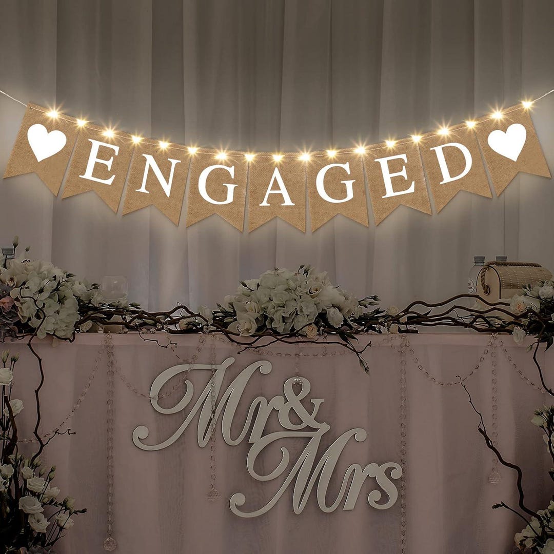 Engagement Decoret Engagement Party Decorations Engaged Banner Heart Burlap Rustic Bunting ...