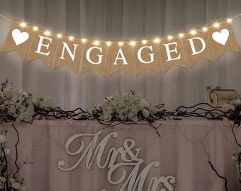 Engagement Party Decorations Engaged Banner Heart Burlap Rustic Bunting Garland LED Fairy Lights Battery Operated String Lights