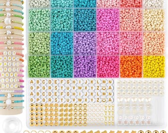 3mm Glass Seed Beads for Bracelet Jewelry Making 24 Colors Bracelet Making Kit for Girls DIY Friendship Bracelets Kits with Letter Beads