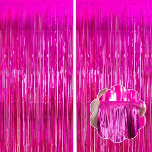 Hot Pink Curtains Fringe Backdrop Hot Pink Streamers Party Decor 2Pack 3.3*8.2FT Hot Pink Birthday Decoration Tinsel Backdrop Curtains Party
