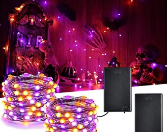 2 Pack 50 LED Battery Operated Halloween Lights Outdoor Waterproof, 16FT Battery String Lights Twinkle Fairy Light with 2 Modes & Timer
