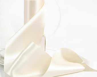 Cinta de raso de 4 pulgadas de ancho, color marfil, cinta de raso de doble cara, cinta gruesa para lazos de sillas de boda, decoración de bodas, lazos grandes