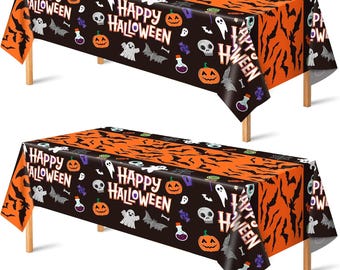 Halloween Decorations - 2 Pack Plastic Tablecloth for Halloween Party Decorations | Skeletons Bats Ghosts Pumpkin Table Decor for Outdoor