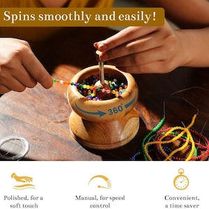 Bead Spinner Bowl Wooden Bead Spinner for Jewelry Making with Seed Beads and Big Eye Beading Needle Waist Bead Kit for Jewelry Making