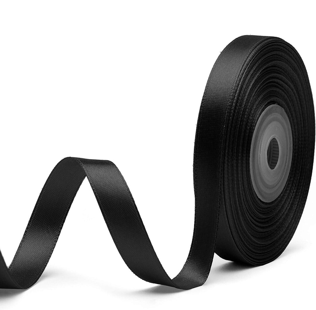 Black Ribbon Ribbed Solid Color Double Faced Black Satin Ribbon 3/8