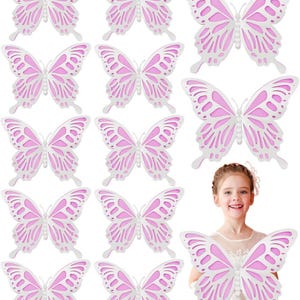 12 mariposas grandes de papel morado con perlas para decoración de fiestas, 2 tamaños, 3D, para cumpleaños