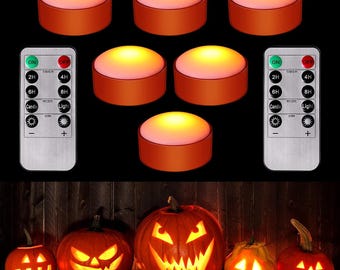 6 Pack Halloween Pumpkin LED Lights, Orange 2 Remotes Timer Jack-o Pumpkin Lights Lantern Battery Operated Lantern Bright Flameless Candle