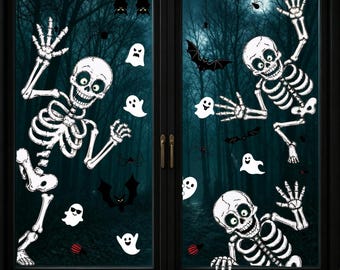 Halloween Window Clings Decor Halloween Decorations Skeleton Ghost Stickers, 8 Sheets Large Spooky Window Decals for Home Office Retail