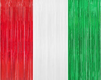 Christmas Tinsel Foil Fringe Curtain 8x9.84 Ft Backdrop Curtain Red White Green Streamers, Christmas Fiesta Mexican Italian Birthday Party