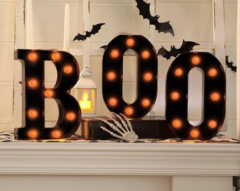 Halloween Decorations-3 Marquee Light up Letters "BOO" Decorative Sign, Halloween Decor for Kitchen Tabletop Fireplace Mantel Party Indoor