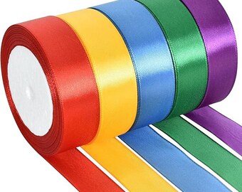 1 Inch x 125 Yards 5 Colors Satin Ribbon Rolls, Mixed Bright Dark Gorgeous Color Set Fabric Ribbon for Gift Wrapping Embellish Wedding