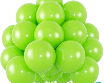 50pcs Lime Green Balloons 12Inch Vibrant Neon Green Latex Helium Balloons for Birthday Baby Shower Party Decor with Ribbon & Adhesive Glue