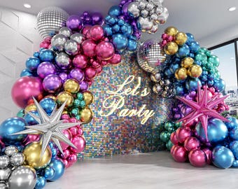 Disco Balloon Arch Kit: Metallic Party Balloons with Starburst & Disco Balls