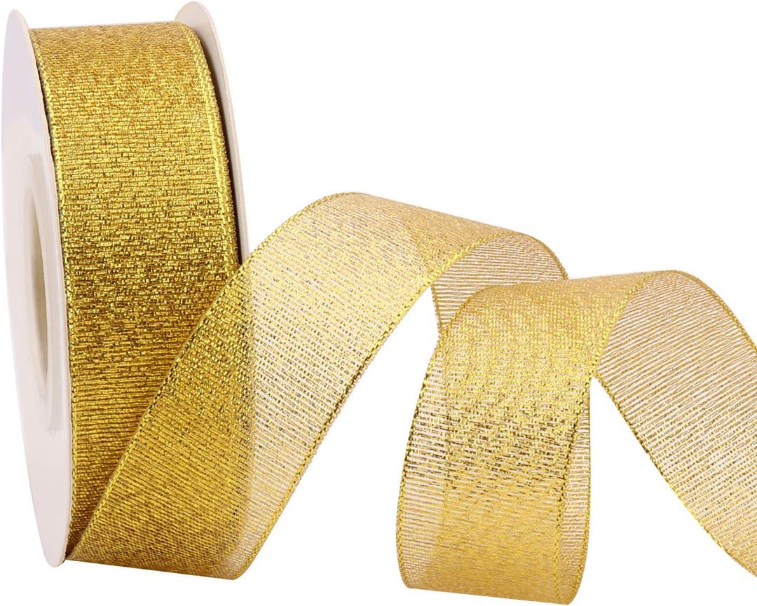 1 Inch Glitter Gold Ribbon, Ribbon for Gift Wrapping, Holiday Party ...