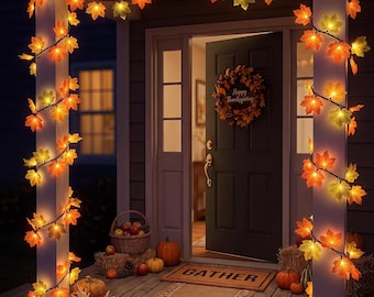 Guirnalda de luces LED multicolores con forma de hojas de arce para decoración otoñal, 4,15 m (13,6 pies), 35 hojas de arce, ideal para interiores y Halloween.