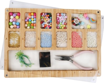 Bead Sorting Tray: Wood Beading Mat with Magnetic Lid & Scoop