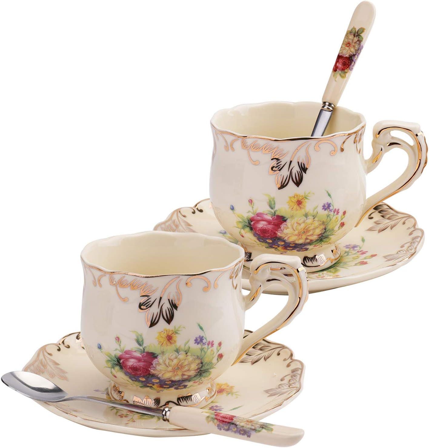 YOLIFE Ceramic Creamer And Sugar Set - Ivory Porcelain With Floral & Gold Leaf Edge, Milk Jug & Sugar Bowl For Tea & Coffee