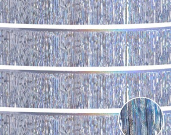 Silver Tinsel Garland Parade Float Decorations for Trailer 4Pack 12FT Party Banner Ceiling Tinsel Curtain, Silver Fringe Backdrop Curtain.