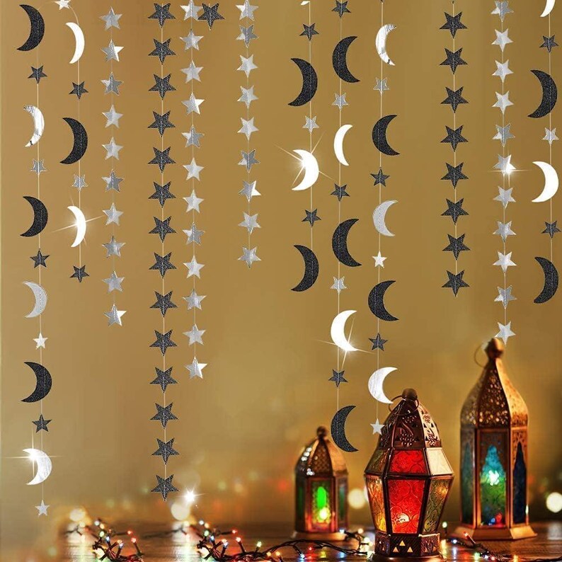 Black Silver Moon Decoration Star and Gothic Decor Garland for Birthday ...