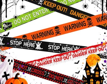 6Pcs Halloween Decor Caution Tape, Total length 120Ft Reusable Warning Tape, 6 Spooky Designs, Halloween Decorations for Party, House, Door,