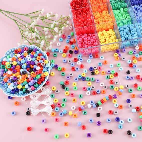 2600+pcs Pony Beads Kit 18 Color Rainbow Plastic Beads