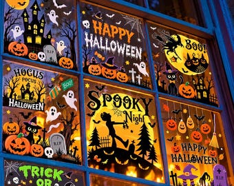 Halloween Party Decorations - Reusable Window Clings for Halloween Decorations Indoor Outdoor | Pumpkin Ghost Static Window Decor Stickers