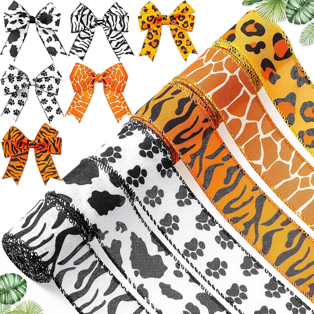 6 Roll 30 Yards Jungle Animal Wired Edge Ribbon Set 1.5 Inch Forest ...
