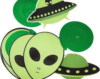 Swirls & Cutouts Green Alien Theme Hanging Swirl Decorations UFO Theme Ceiling Whirl Streamer Hanging Cutouts First Birthday Party Supplies