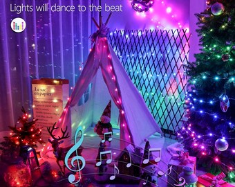 Christmas Fairy Lights - 66ft 200 LED Color Changing Fairy Lights with Remote, Plug-in RGB Rainbow Xmas Twinkle Light Indoor Purple Orange