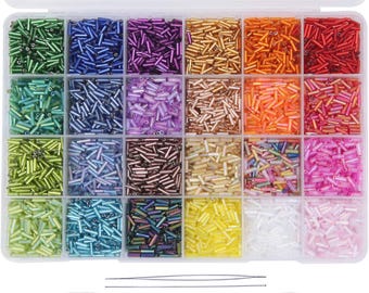 9600pcs Tube Beads Kit Glass Bugle Seed Beads Small Craft Beads for DIY Bracelet Necklaces Crafting Jewelry Making Supplies 2 Crystal String
