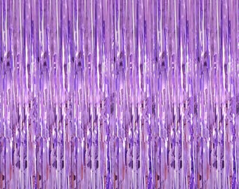 Shiny Light Purple Fringe Curtain - 2pcs 3.2ft x 8.2ft Metallic Tinsel Foil Party Streamers | Photo Booth Backdrop Props