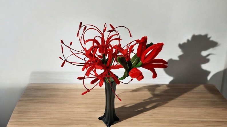 Red Spider Lily Bouquet | Handmade Chenille Stem Flowers | Faux Lycoris ...
