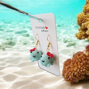 Cute Crochet Octopus Earrings | Mint Green Kawaii Miniature Ocean Jewelry | Quirky Handmade Dangle Earrings | Nautical Gift for Her