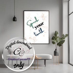 Spreek je waarheid afdrukbare muurkunst – inspirerende citaatposter, moderne digitale download, minimalistisch typografiedecor, zelfliefdecadeau