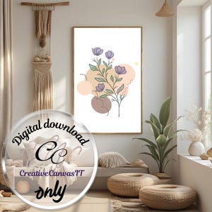 Boho Floral Line Art Print: Abstract Botanical Wall Decor (Digital Download